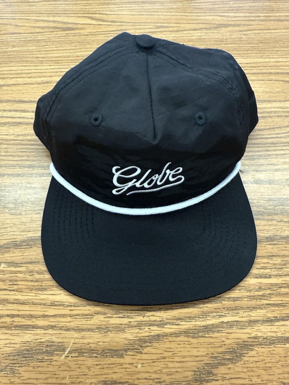 Globe Australia Black Rope Snapback Hat Skate Cap White Script Logo OSFM